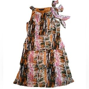 BCBG Vintage Y2K Layered Ruffle Dress sz S Small Multicolored Sleeveless Bow